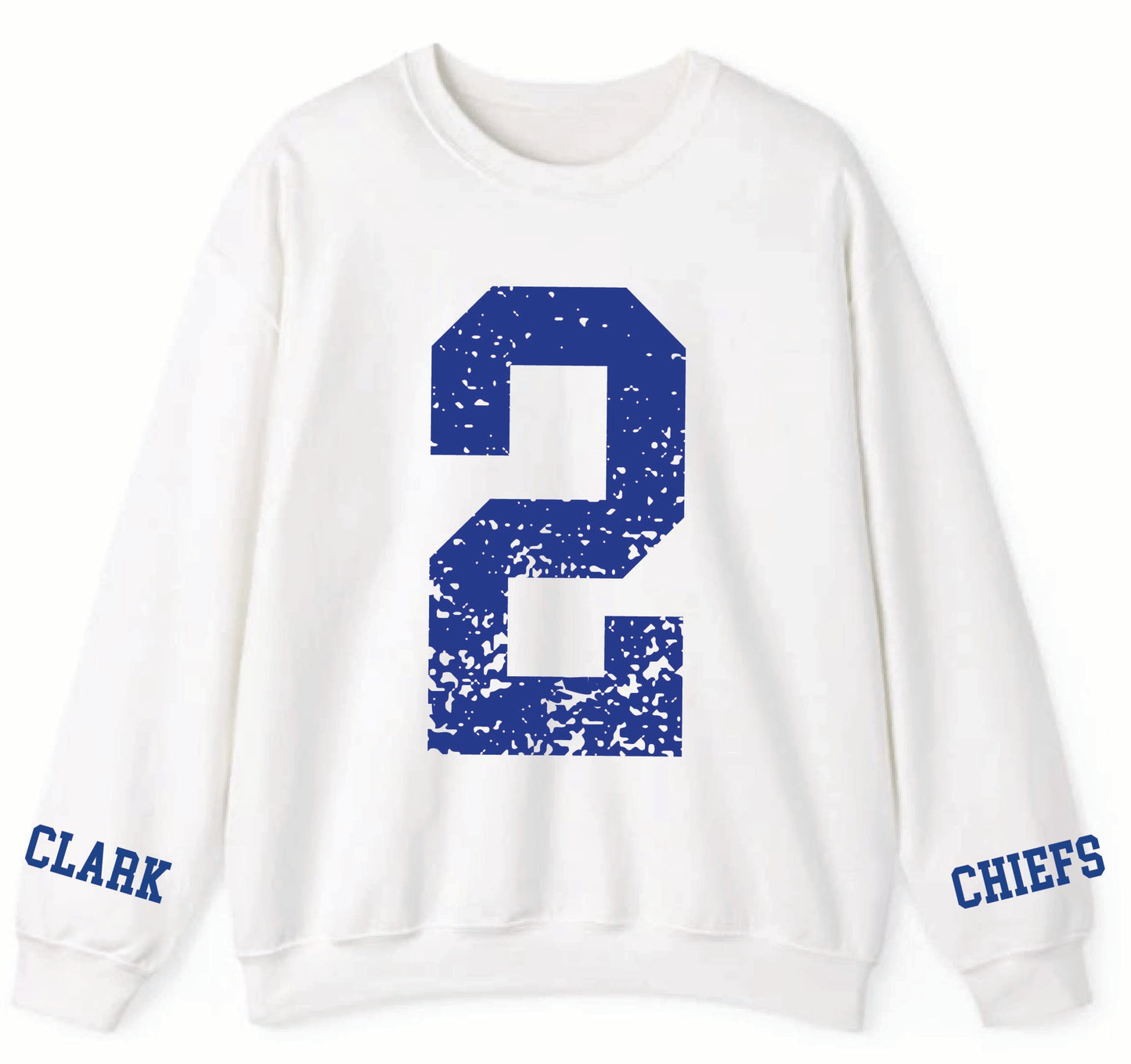 FH personalized white crew neck sweatshirt with number and name on sleeves