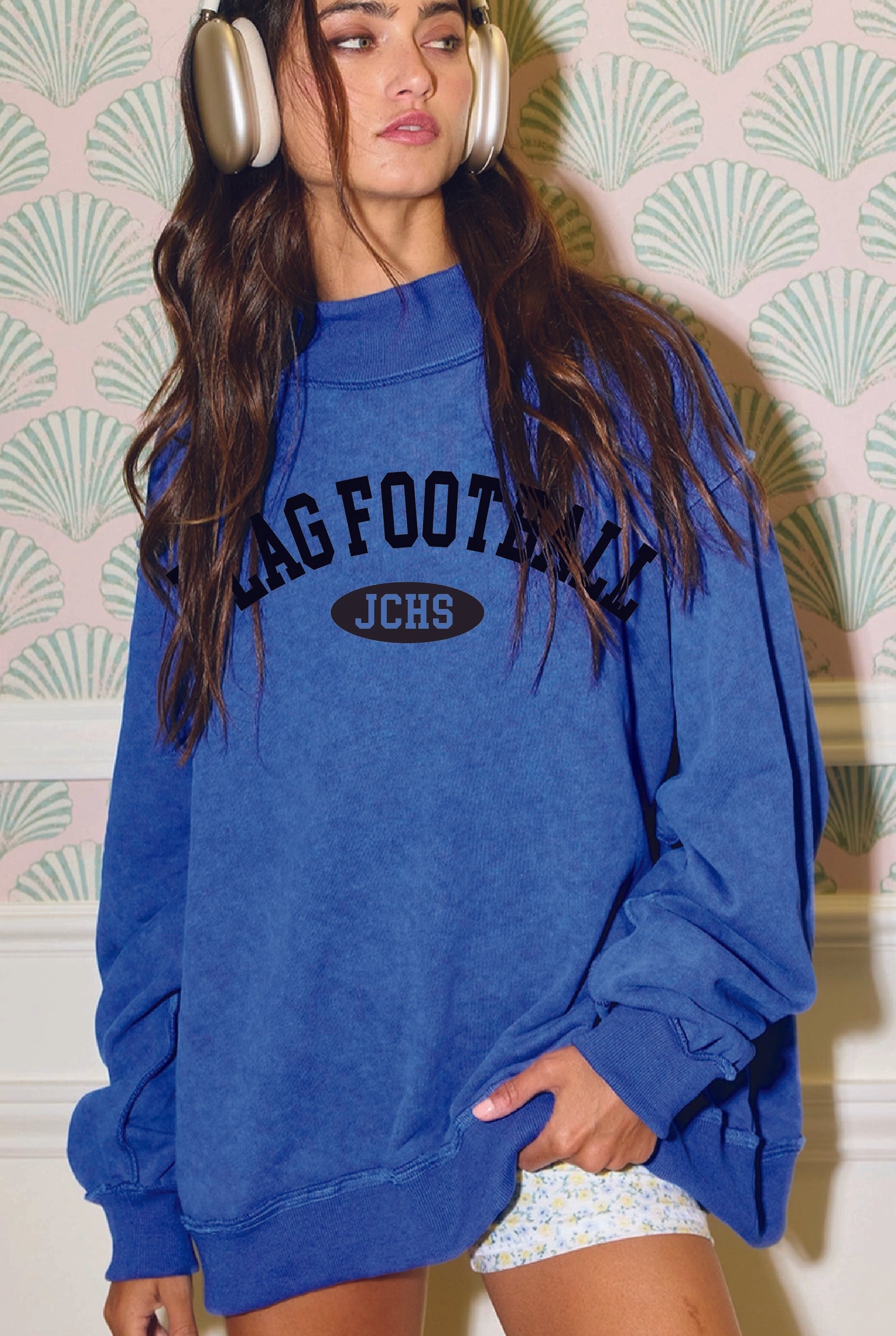 Flag Football Mock Neck - vintage royal